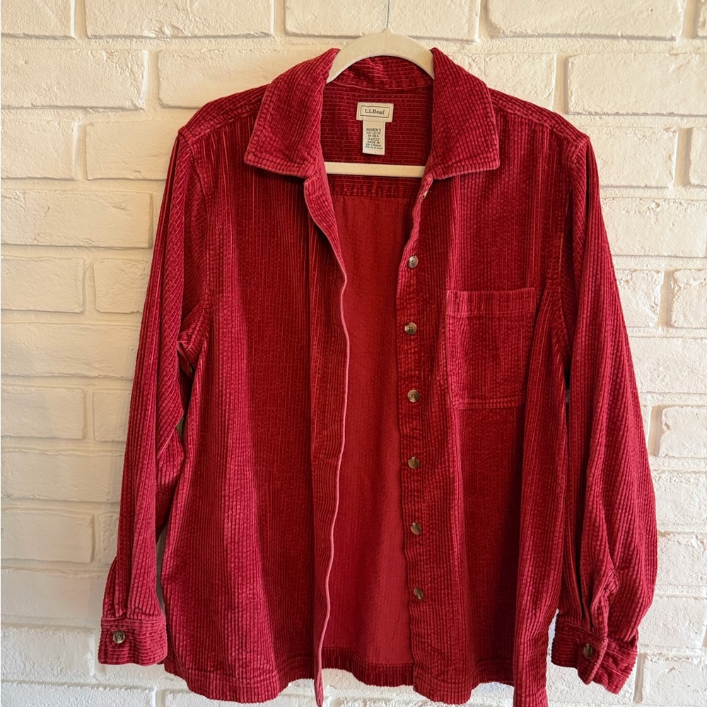 Red Corduroy Button-Up Shirt